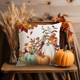HiABsee Fall Pillow Covers 18x18 Inch Set of 2 Autumn Pumpkin Decor Throw Pillow Covers Maple Leave Thanksgiving Decorations Outdoor Cushion Covers for Home Couch Sofa(F6-18)