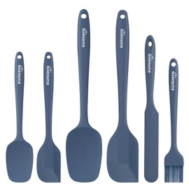 NileHome Silicone Spatula Set, 6 Packs Food Grade Kitchen Utensils with Silicone Brush Heat Resistant BPA-free Rubber Spatula for Scraping, Baking, Cooking, Mixing, Haze blue