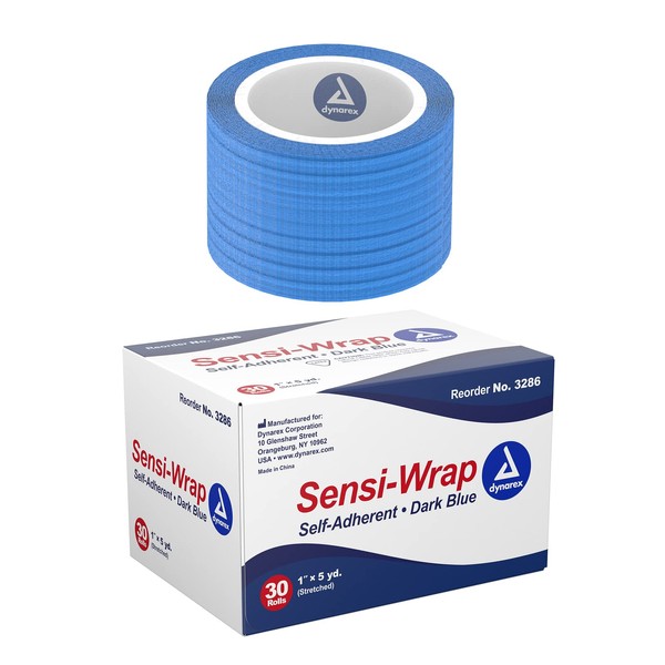 Dynarex 3286 Sensi-Wrap Self-Adherent Bandage Roll, Dark Blue, 1" x