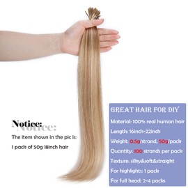 22 inch Stick Tip Pre Bonded Human Hair Extensions - #12P613 Golden Brown&Bleach Blonde Real Hair 100S Strands Keratin I Tip Remy Hair Straight
