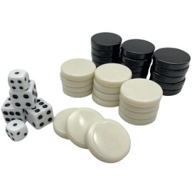 1.06 Inch 30 Pieces Backgammon Checkers Replacement Set Checker Board Games Playing Game Chips with 5 Dice Come with Drawstring Storage Pouch,Black and Ivory