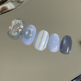 [Handmade Nail Tips] Mermaid Pearl Nail Tips - Short Oval Mini / [수제네일팁] 인어 진주 네일팁 - 숏오발 미니
