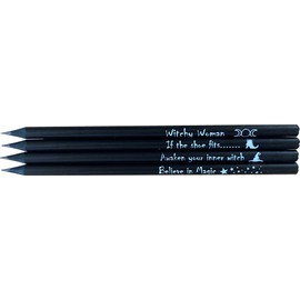 YOMA SOUL Witch pencil set - 4 black wood HB pencils with broomstick - Witchy woman - If the shoe fits - Awaken your inner witch - Believe in magic