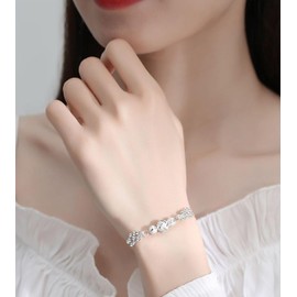 Pulsera Elegante Mujer, Brazalete plata 925 ajustable, Pulseras de dijes suerte cuentas, joyería elegante damas, Regalos Cumpleaños para el Día de la Madre para Mamá,esposa, novia, amigas