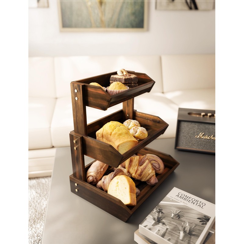 HOLANA Acacia Wood Fruit Basket - 3-Tier Fruit Bowl Wooden