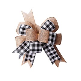 Creaides Black White Burlap Buffalo Plaid Bow Christmas Tree Topper Ornament Bow Front Door Wreath Bow for Holiday Wedding Christmas Party Decorations