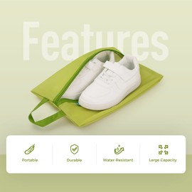 pack all Water Resistant Kids Shoe Bag for Travel, Storage Organizer Shoe Pouch with Zipper, Cute for Unisex-Child, Girls, Boys, Toddlers(Green)