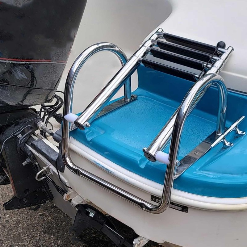 Mojiate 4-Step Stainless Steel Pontoon Boat Ladder - Foldable Telescoping