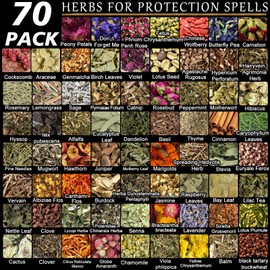 70pack Witchcraft Supplies Herbs Kit, Dried Flowers for Witch Beginner, Bulk Herb Gift Set for Wicca, Pagan, Wiccan Rituals, Magic Spell, Altar Supplies Healing Natural Herbal for Candle Soap Making