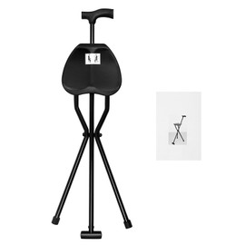 LIAPDG 35.4 Inches Folding Cane with Seat, Loading 113 Kg/249.12 Lbs Cane Chair Portable Crutches Stool for Those Recovering from Injury or Surgery with 12 Cm/4.72 Inch Handle Walking for a Long Time