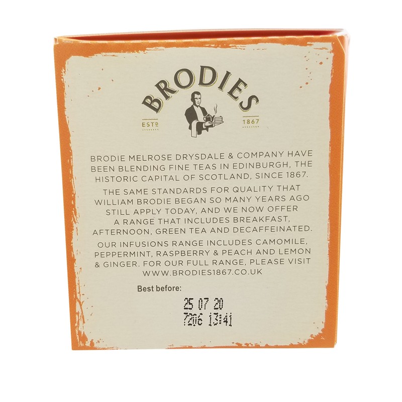 Brodies Tea, Raspberry & Peach, 20-Count Tea Bag 1.41oz