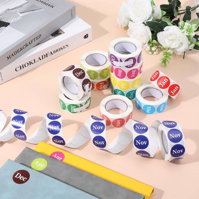 12000 Pcs Labels Round Month Stickers, 24 Rolls 1 Inch