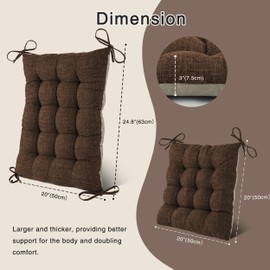 OVOV Non-Slip Rocking Chair Cushion Extra Large Chair Pads with High Back Linen Cushion for Rocking Chair Set of 2 Coffee