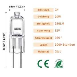 INSTR g4 halogen,G4 Halogen Leuchtmittel 10er Pack , Halogenlampen 2800k, Halogen 12V 20W, G4 20 Watt, G4 Glhbirne Warmwei?