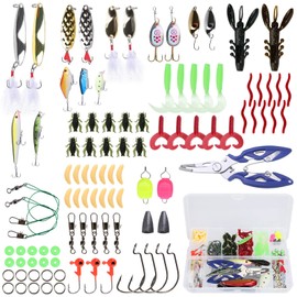 KOCASO 101 PCS Fishing Lure Tackle Box for Freshwater and Saltwater Bait, Realistic Worms Crankbait Spinner Blade Spoon Lures Fishing Accessories Fishing hooks, Pliers, Bass Lures Trout Lures