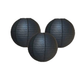 Pack of 3 Round Paper Lanterns Lamp Wedding Birthday Party Decoration (Black, 4"/10CM)
