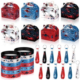 40 Pieces Spider Birthday Party Decoration Set Spider Gifts Goodie Treat Boxes Gable Candy Boxes with Handles Rubber Bracelets Wristlet Keychain Spiderweb Gift Cards for Birthday Party Supplies Favors