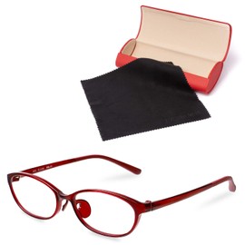 [MIDI BLOOM] ミディブルーム 弱めレンズ度数の老眼鏡 +0.50から0.25刻み くもり止めコーティング付き くもり止め 老眼鏡 ブルーライトカット HEV90%カット 紫外線カット UV400 オーバル レディース カラー：ワインレッド (MBL01,C1,+1.75Y,AF)