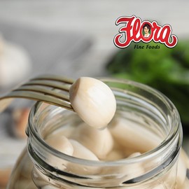 Flora Foods Italian Whole Garlic Cloves in Water Brine – Peeled & Ready to Eat – 10 oz Jar – Imported from Italy