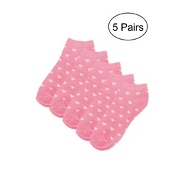 Allegra K Women's Socks Athletic Low Cut Ankle Cuff Socks 5 Pairs Medium Pink heart