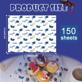 150 Pcs 2025 Graduation Wax Paper Sheets for Food Deli, 9.8 x 8.3 inch Graduate Cap Diploma Scroll Book Patterns Greaseproof Wrapping Paper for Sandwich Picnic Graduation Supplies (Blue)
