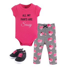 Little Treasure Unisex Baby Cotton Bodysuit, Pant and Shoe Set, Sassy Pants, 9-12 Months