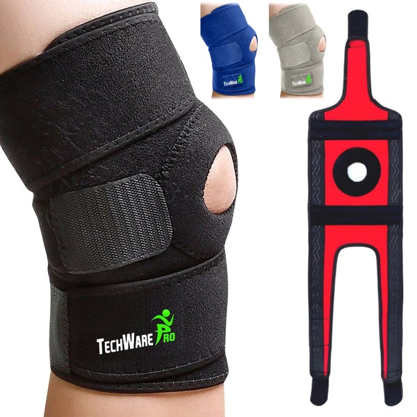 TechWare Pro Knee Brace Support - Relieves ACL, LCL, MCL, Meniscus Tear, Arthritis, Tendonitis Pain. Open Patella Dual Stabilizers Non Slip Comfort Neoprene. Black Medium