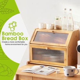 BMOSU Large Bread Box for Kitchen Countertop,Double Layer Bread Box for Kitchen Counter,Bamboo Wood Bread box Capacity Bin Kitchen Storage(Natural)