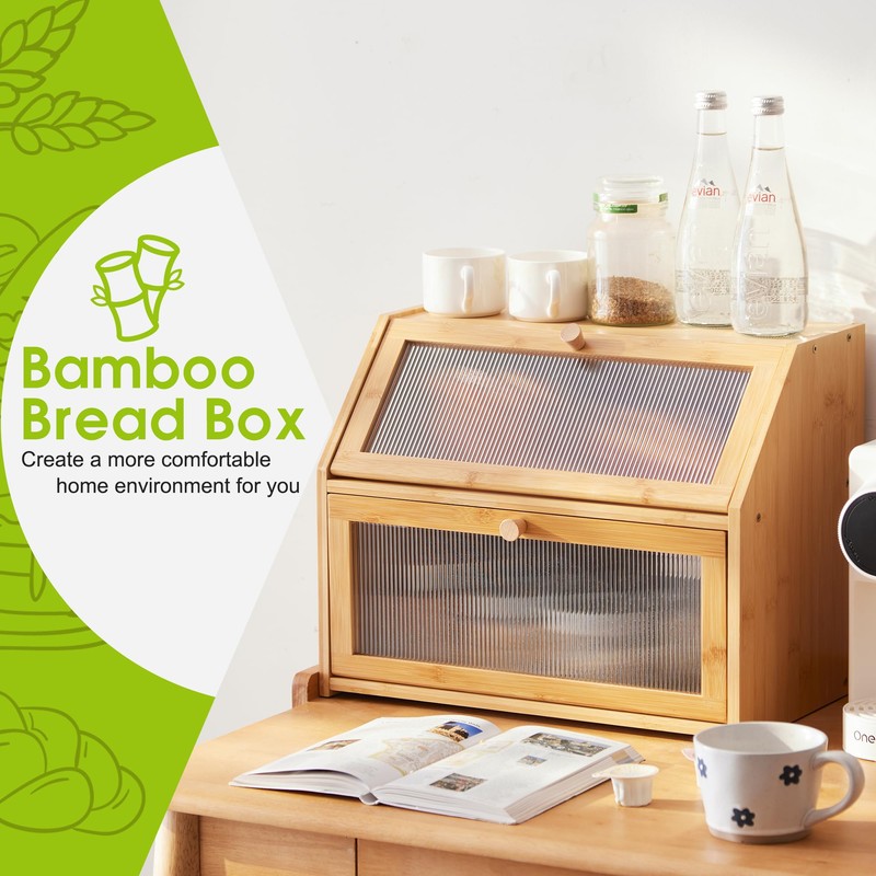 BMOSU Large Bread Box for Kitchen Countertop,Double Layer Bread Box