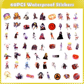 Pack of 60 Anime Stickers Children, Anime Stickers Kawaii Stickers, Waterproof Vinyl Stickers for Laptop, Scrapbook, Skateboard, Motorcycle
