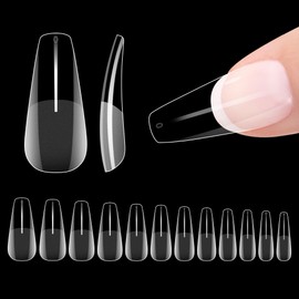 Coffin Nail Tips,240 Pcs Long Fake Nail Tips Pre-shaped Half Matte Full Cover,12 Sizes