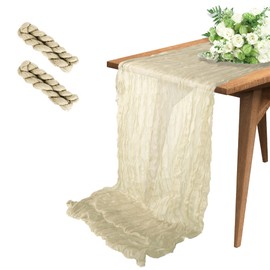 2Pack Cheesecloth Tablecloth, Beige Table Runner 90x400CM, Cheesecloth Table Runner for Wedding Party Bridal Shower Table Decorations