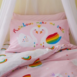 Catherine Lansfield Rainbow Swan Easy Care Single Duvet Set Pink