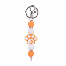 ChungLong0593 Paw Keychain Cute Pet Cat Claw Silicone Beaded Keychain for Women Charms for Car Keys Holder Bag Purse-Orange