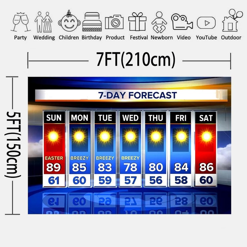 LUCKBTY Weather Forecast Backdrop 7x5ft Seven-Day Broadcast Sunny Day Photo