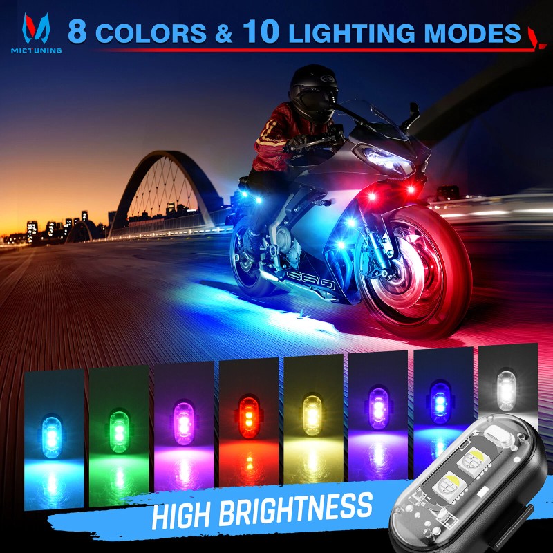 MICTUNING RGB LED Strobe Lights 8pc Flash Emergency Signal Light