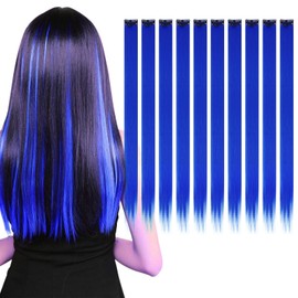 KAIYAYA 10 Pcs Coloured Hair Extensions,Haarsträhnen Zum Einklipsen Clip in Extensions Kinder Haarverlängerung,Heat Resistant Hairpieces,Clips for Women,Girls,Children,Party(Crystal blue)