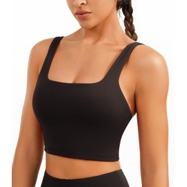 JOYSPELS Square Neck Longline Sports Bra Open Back Strappy Workout Crop Tank Tops for Women Yoga Padded