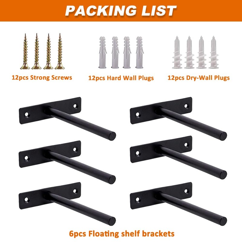 MLOQI 4 Pack Floating Shelf Brackets Heavy Duty, Black Invisible