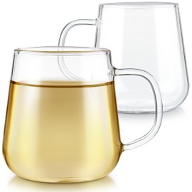 Teabloom Set of 2 Premium Borosilicate Glass Cups for Tea or Coffee - 6 Ounces / 180 ml - Stain-free and Microwave Safe