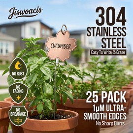 304 Stainless Steel Plant Labels 25 PCS, Reusable Metal Garden Markers, Rustproof Plant Tags with Permanent Marker, Tilted Stakes for Outdoor Garden Herbs Vegetables