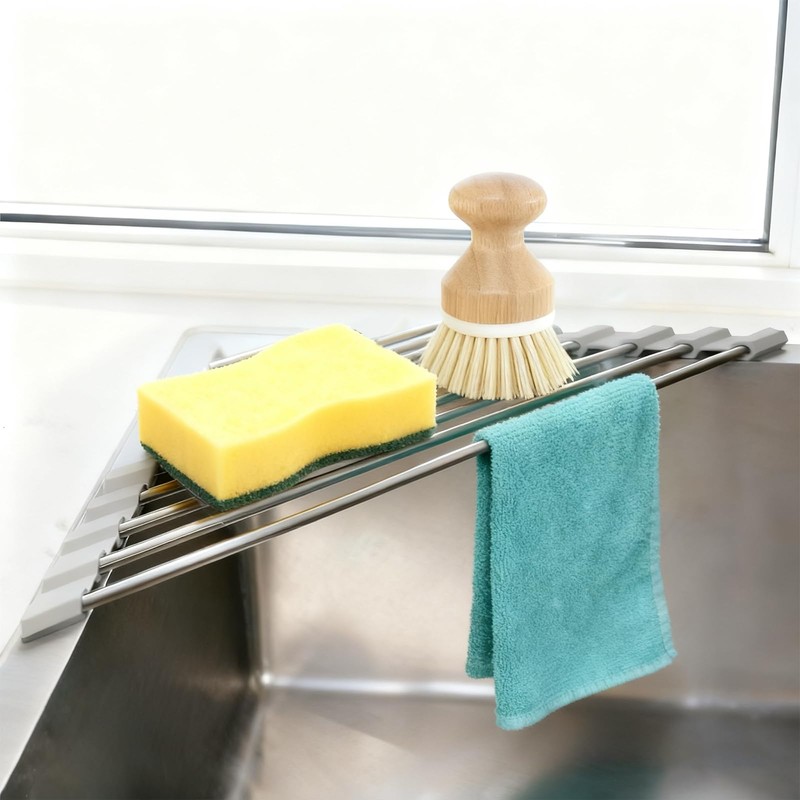 Kitchen Stainless Steel Corner Caddy Triangle Dish Drying Rack for
