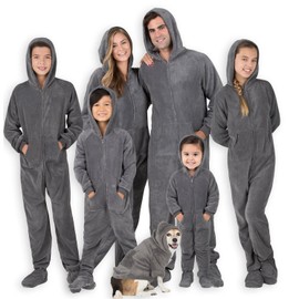 Footed Pajamas - Family Matching Shadow Gray Hoodie One Pieces for Boys, Girls, Men, Women and Pets - Adult - Medium (Fits 5'8-5'11")