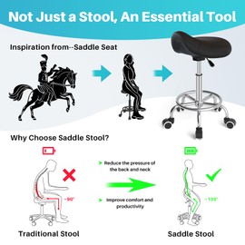 YEEZEE Saddle Stool Ergonomic- Comfortable Rolling Saddle Stool with Wide Thick Saddle Seat Padding, Swivel Adjustable Saddle Chair with Wheels and Ring Pedal for Medical Massage Salon (Pink)