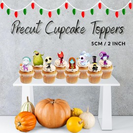 Nightmare 12 x Christmas PRECUT Edible Cupcake Toppers Stand/Lie Down Flat Precut Cupcake Toppers