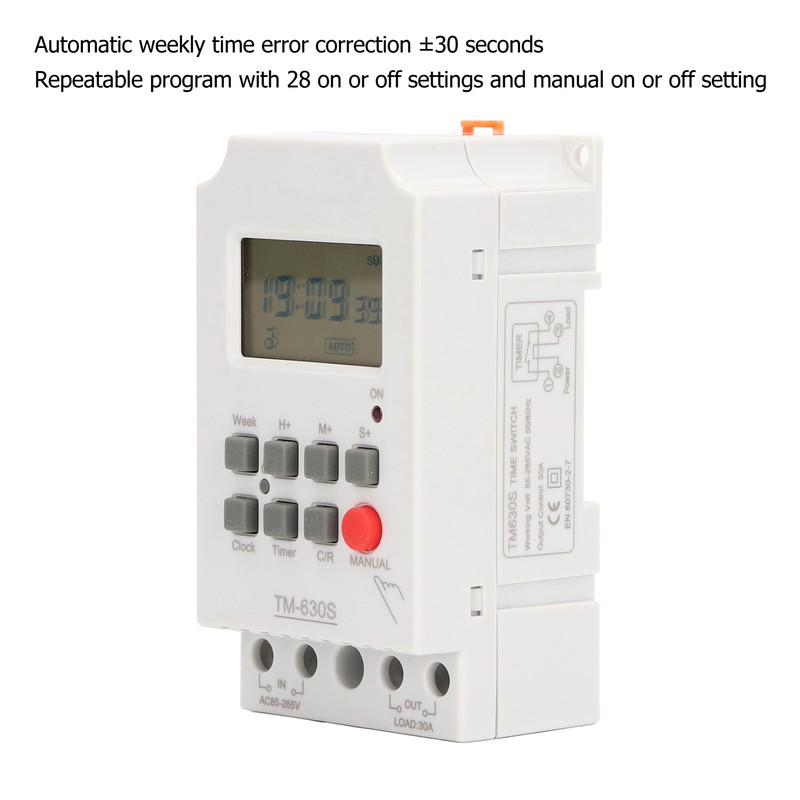 Second Setting Digital Timer Switch ABS 7 Day Programmable Memory