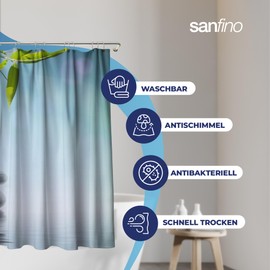 SANFINO® Premium Shower Curtain 180 x 200 cm - Waterproof Shower Curtain with Motif for Bath and Shower - Anti-Mould Shower Curtain Textile - Antibacterial and Oeko-Tex Certified - Asia