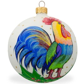 BestPysanky Colorful Rooster Glass Ball Christmas Ornament 3.25 Inches