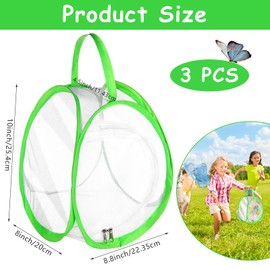 Youdaju 3 Pcs Mini Butterfly Habitat Cage Butterfly Growing Kit Bulk Butterfly Cage Mini Butterfly Net Habitat Clear Container Terrarium Mesh Enclosure Collapsible Insect Mesh Cage with Zipper (Green)