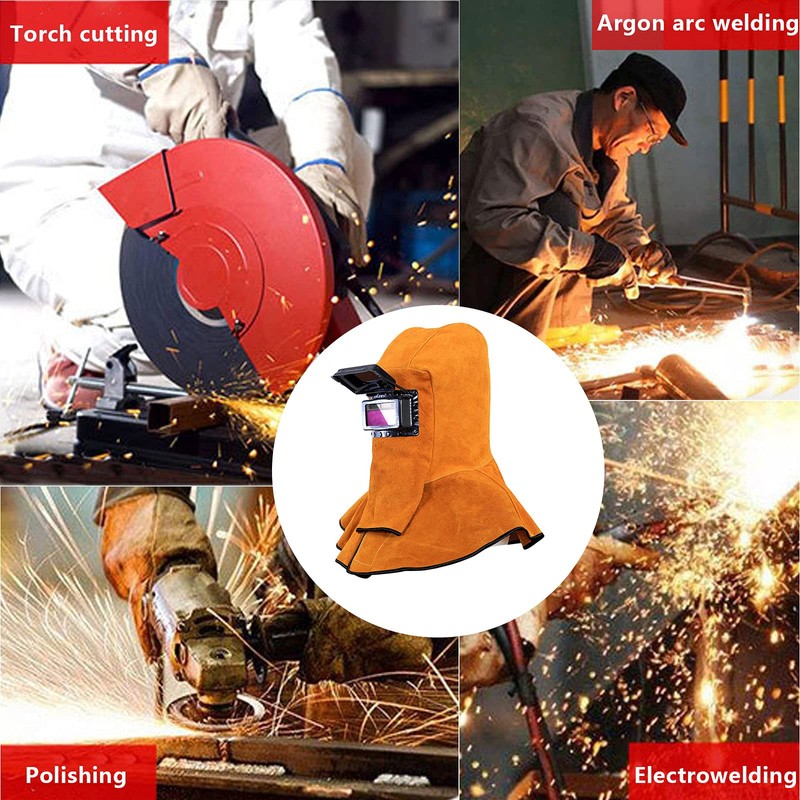 Cowhide Leather Welder Hood Auto Darkening Solar Filter Lens Welding